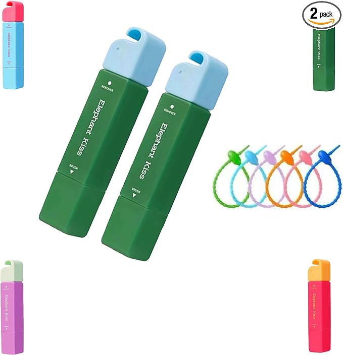Elephant Kiss Stain Remover, 3-Second Stain Remover Pen for Clothes, 2025 New 12ml Portable Spot Cleaner, ElephantKiss 2-in-1 Active Eraser & Brush With Lanyard Travel & Pocket-Sized (Green*2)