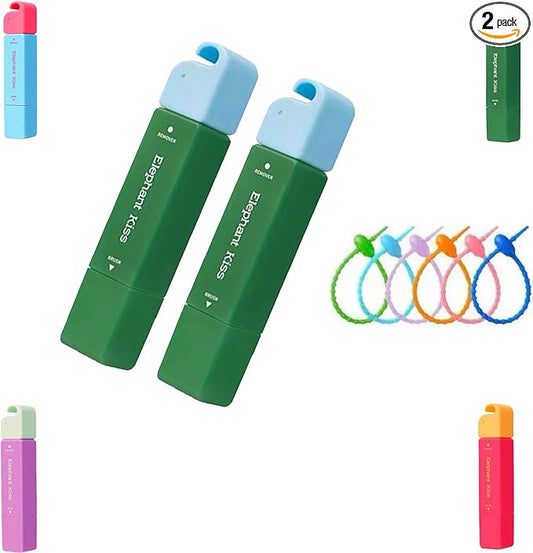 Elephant Kiss Stain Remover, 3-Second Stain Remover Pen for Clothes, 2025 New 12ml Portable Spot Cleaner, ElephantKiss 2-in-1 Active Eraser & Brush With Lanyard Travel & Pocket-Sized (Green*2)