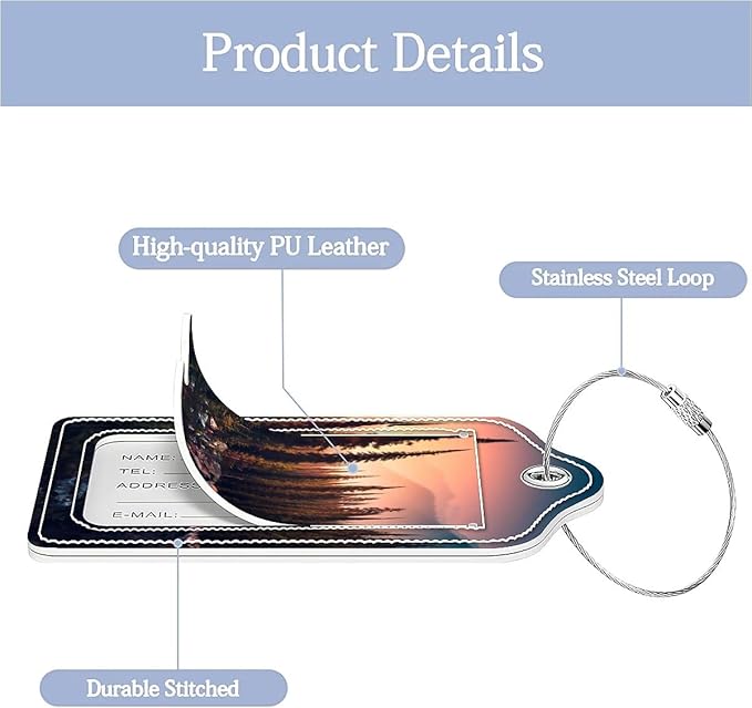Funny PU Leather Luggage Tags 2-Pack Suitable for Suitcase Stainless Steel Loop and Address Card Essential with Cruise and Airport Travel Mountain Dreams Tree Cute Pattern