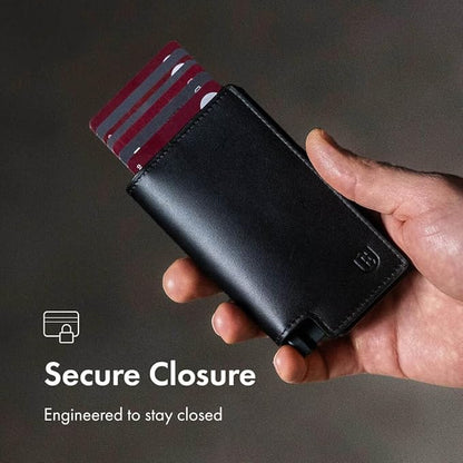 Ekster Men's Wallet PRO | RFID Blocking Parliament Leather Minimalist Wallet | Holds 14 Cards & Cash | Slim Cardholder for Men w/Push Button Designed for Quick Card Access | Black