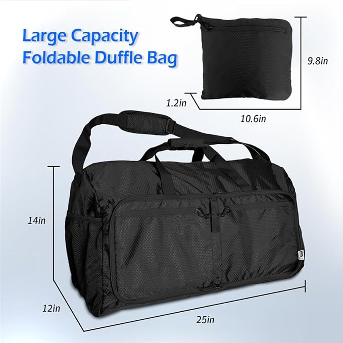90L Foldable Duffle Bag, Shoe Storage Bag Design, Multiple Pockets, Large Storage Capacity,Duffle Bags For Travel (Black)