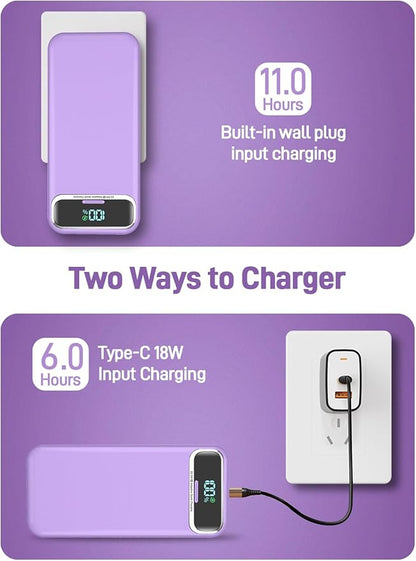 Portable Charger Power Bank with Built in Cables and AC Wall Plug, PD20W & SCP22.5W USB-C Super Fast Charging, 20000mAh Travel Phone Charging, LED Display Battery Pack Compatible All iPhone etc