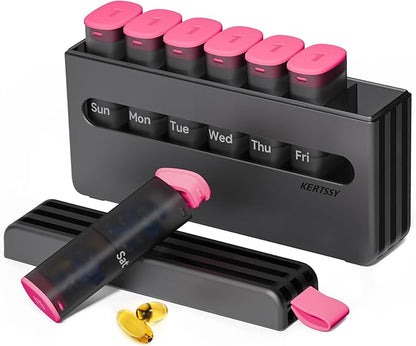 Weekly Pill Organizer 2 Times a Day - Am Pm Pill Box 7 Day, Large Twice Medicine Pill Case for Daily Medication, Vitamins, Fish Oils, Supplements Portable Week Pill Holder Container, Rose Pink