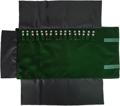 Premium Jewelry Roll Organizer for 16 Necklaces 55cm x 29cm Metal Snap & Velcro Closure - Ideal for Travel and Storage (Green)