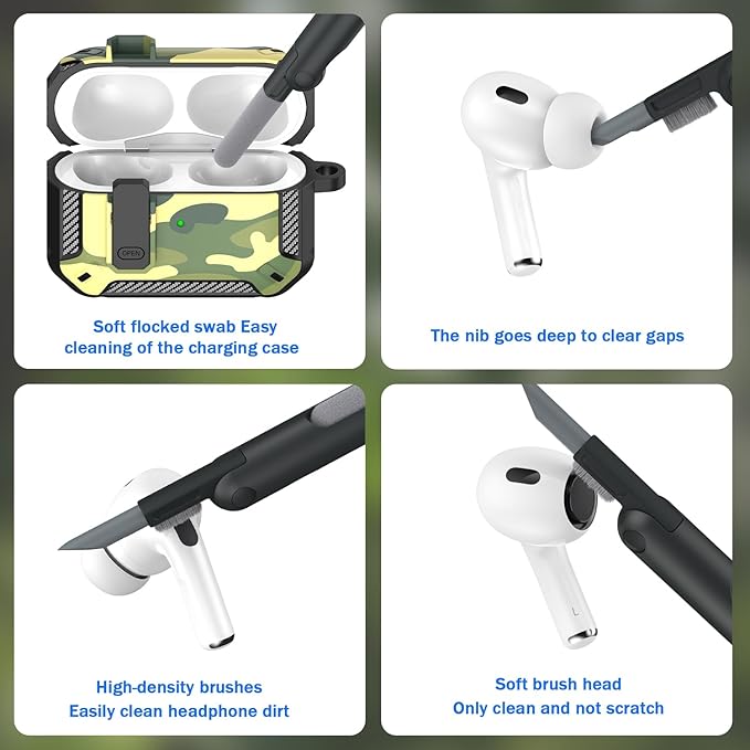 RFUNGUANGO for AirPods Pro 2nd Gen Case with Cleaning Kit, Military Hard Case Protective Armor with Lock, for AirPod Gen 2 Charging Case (2023/2022/2019, 2nd Gen/1st Gen),Rainforest Camouflage