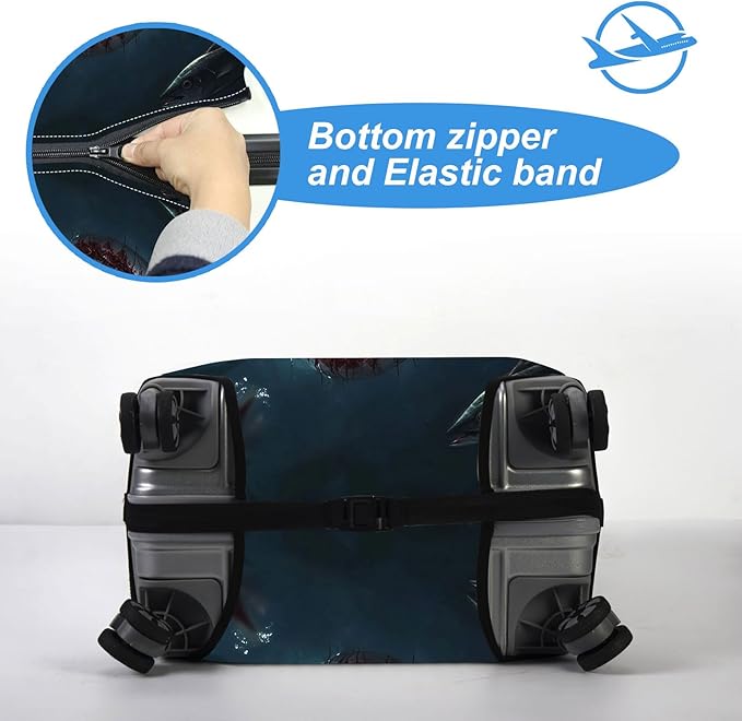 Luggage Cover Protector for 26-28 Inch Suitcases, TSA Approved Elastic Travel Suitcase Covers, Anti-Scratch Washable Luggage Sleeve for Carry On & Checked Bags, Fierce Shark
