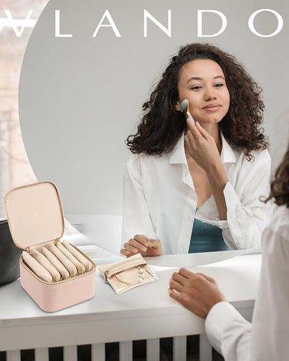 Vlando Small Jewelry Box Organizer,Travel Jewelry Storage with 6 Velvet Jewelry Zipper Pockets,Travel Jewelry Case Birthday Gifts for Women Girls(Khaki)