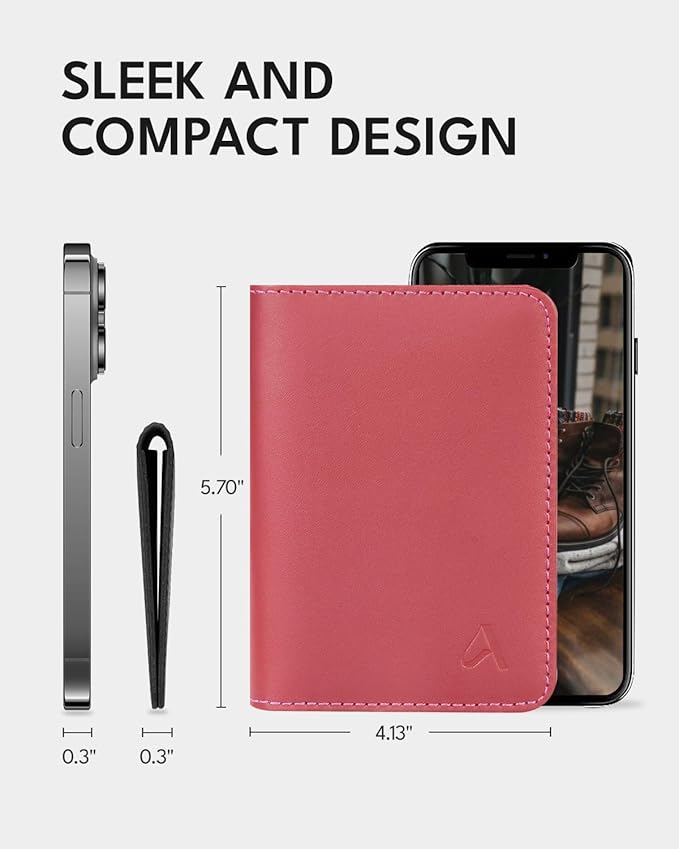 ALLIVE Passport Holder for Travel, Genuine Leather Passport Holder Women Men,Passport Cover Wallet,Travel Must Haves Airport Essentials Travel Gifts Pink