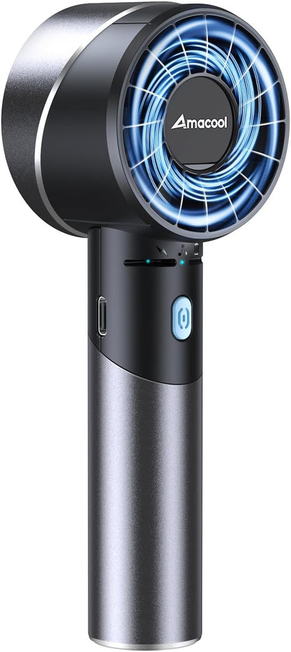 AMACOOL Portable Handheld Turbo Fan, 17Hrs Runtime, 4 Speeds Wind, Cool Metal Body, Rechargeable Battery Personal Fan, Mini Pocket Fans for Girl Woman Man Travel Makeup Camping Outdoor-Black Grey