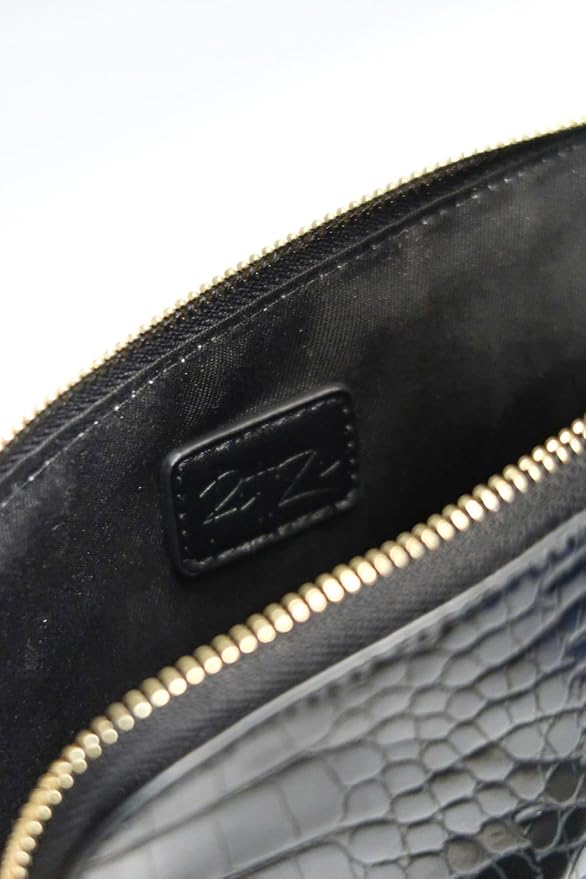 Noir Onyx Crocodile Cosmetic Bag - Luxury Vegan Leather Makeup Bag, Black Crocodile Texture Organizer, Beauty Bag for Travel, Skincare & Makeup Storage