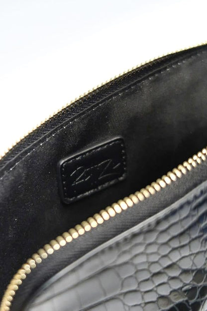 Noir Onyx Crocodile Cosmetic Bag - Luxury Vegan Leather Makeup Bag, Black Crocodile Texture Organizer, Beauty Bag for Travel, Skincare & Makeup Storage