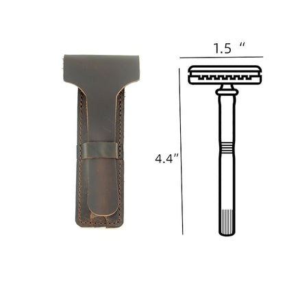 JJNUSA Handmade Sleeve Travel Pouch Leather Safety Razor Case, Double Edge Razor 4.5", Old Fashioned Razor Sleeve Shaving Accessories Men's Shaving Razor (Dark Brown)