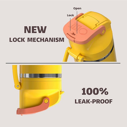 OISIZ Insulated Water Bottle 24 oz with 2 in 1 Spout and Straw Lid,One Click Safety Lock,100% Leakproof,Keep Cold 24H,Vacuum Stainless Steel Water Bottle for School,Travel and Sports,Dishwasher Safe