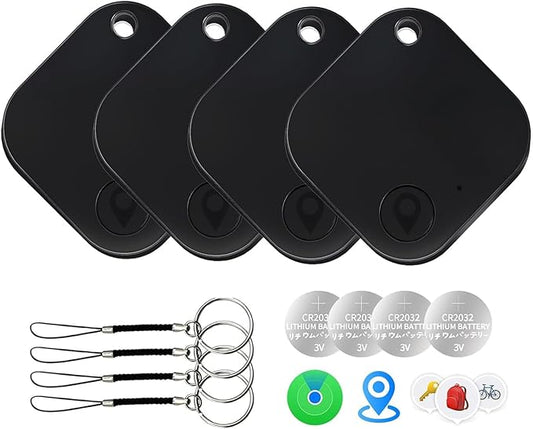 Air Tags-4 Pack Bluetooth Tracker Tag with Extra Battery, Work with Apple Find My (iOS Only, Not for Android), Item Finder for Keys, Backpack, Suitcase, Wallet, Luggage, Black