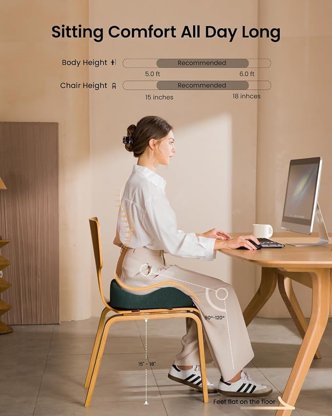 ProtoArc Seat Cushion, Office Chair Cushion for Sciatica, Coccyx Cushion, Ergonomic Memory Foam Seat Cushion for Car, Home, Pressure Relief Pad for Hip, Tailbone, All Day Comfort - Dark Green