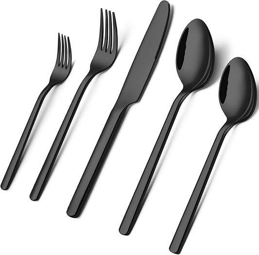 KINGSTONE Black Silverware Set, 20-Piece Flatware Set for 4, 18/10 Stainless Steel Cutlery for Home Kitchen and Restaurant