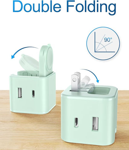 36W for Apple Charging Block with Built-in Watch Charger, Foldable PD Fast Charger Block for iPhone, Dual Ports Wall Charger Compatible with Apple Watch iPhone AirPods(Green)