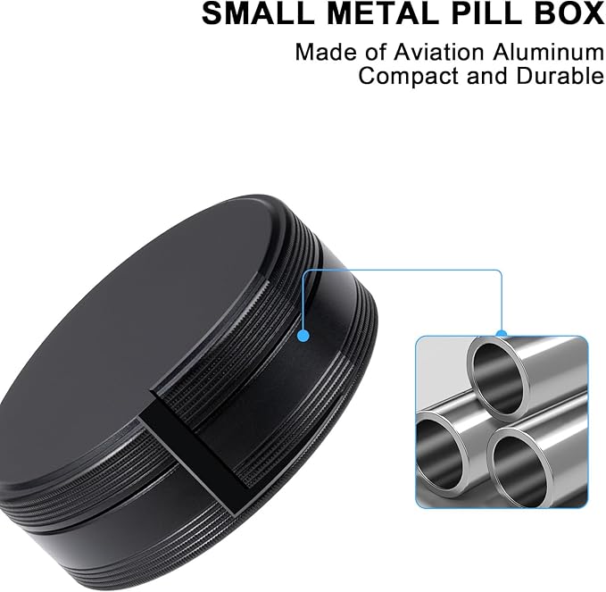 Pill Box 2 Compartment Pill Case - Portable Metal Travel Pill Container for Pocket or Purse, Waterproof Pill Organizer Holder for Medicine Vitamin Fish Oil and Supplements