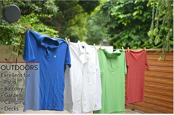 RE-Tract Retractable Clothesline Indoor and Outdoor with Wall Mount/Mounting Bracket – Clothes Drying Rack – Hang Wet Clothing (Grey, 12 Meters)