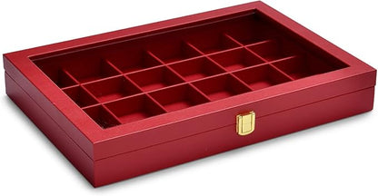 Oirlv Luxury Leather 24 Grid Jewelry Tray with Transparent Lid Earrings Rings Organizer Box Stackable Jewelry Box Drawer Inserts Women Gift