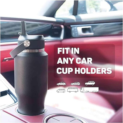 40oz Black Water Bottle Stainless Steel, Keep Cold 24H&Hot 12H, Water Bottle with Straw&Spout Lids, Insulated Water Bottle Double Wall Vacuum, Fit in Any Car Cup Holder, Leak-proof BPA Free,Black