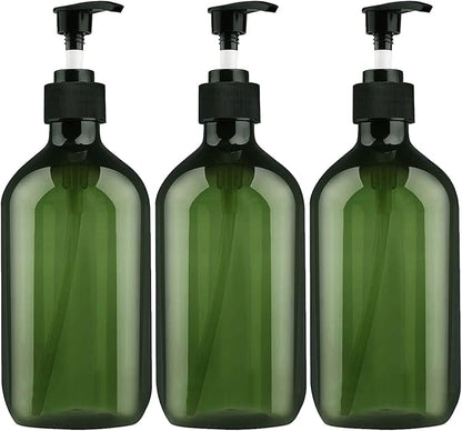 Empty Plastic Bottles with Pump Dispenser and Labels Included, Refillable Travel Containers for Hand sanitizer Shampoo Lotion, etc - No BPA/Parabenf, 500ml/16.9oz (Green, 3 Pack)