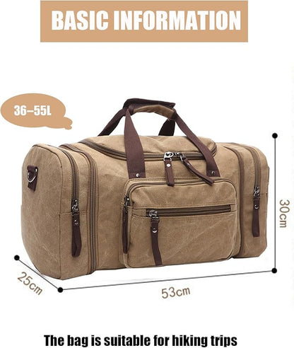 Large men's travel luggage bag, carry overnight bag, weekend handbag, waterproof canvas travel bag(khaki)