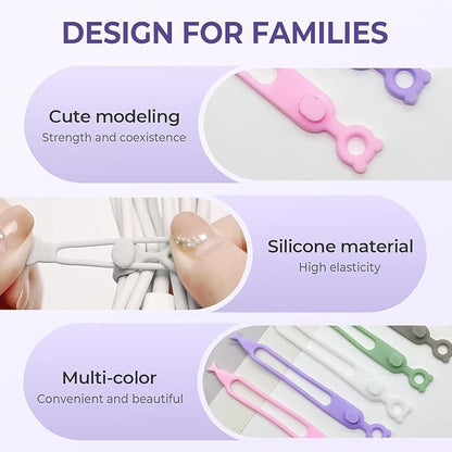 Data Cable Organizer, Upgrade Elastic Silicone Cable Straps Cord Organizer Silicone Headphone Organizers, Reusable Cable Ties Wire Organizer for Bundling and Earphone Phone Charger (30)