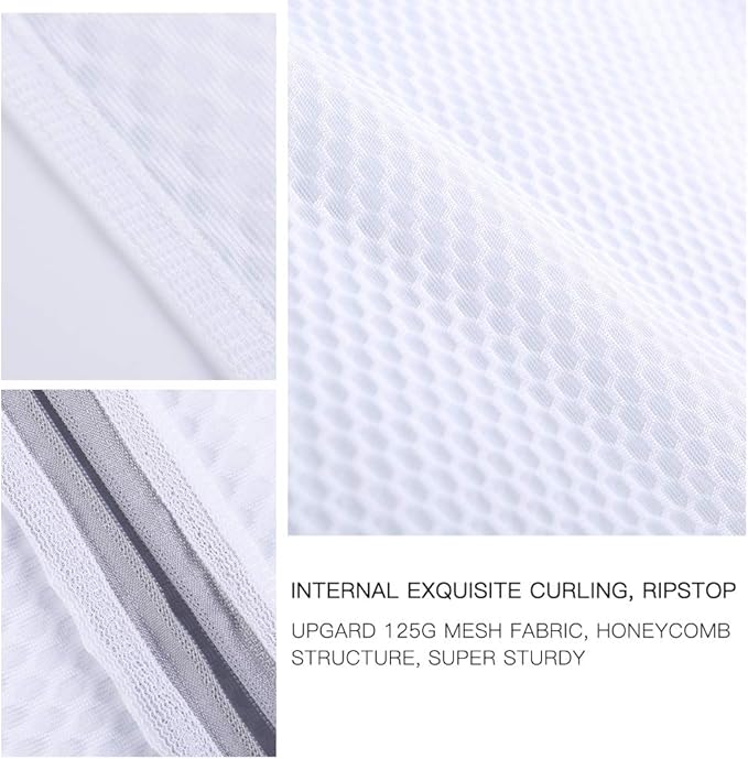 Kimmama Laundry Mesh Wash Bags, Lingerie Bags for Washing Delicates, Mesh Laundry Bags for Washing Machine, White Net, Grey Zipper, 2XL, 2L & 1M