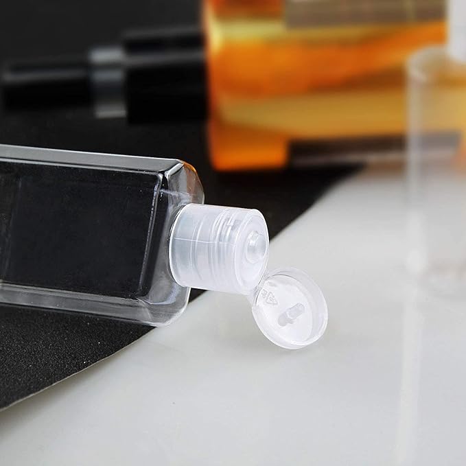 FOOCHY 2oz Empty Hand Sanitizer Travel Size Bottles, Refillable Clear Plastic Containers with Flip Cap for Shampoo, Lotion, Cream, Baby Shower, Tolitery (100 Pack)