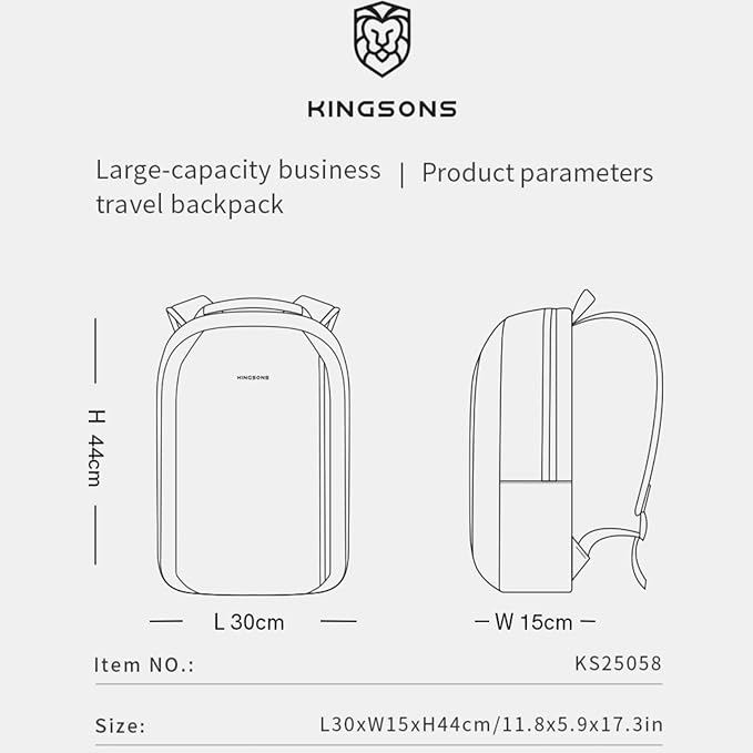 Kingsons 15.6 Inch Laptop Compartment Backpack for Men,Waterproof Slim Durable Business Backpack for Work，Travel (KS25458-Black-US-1)