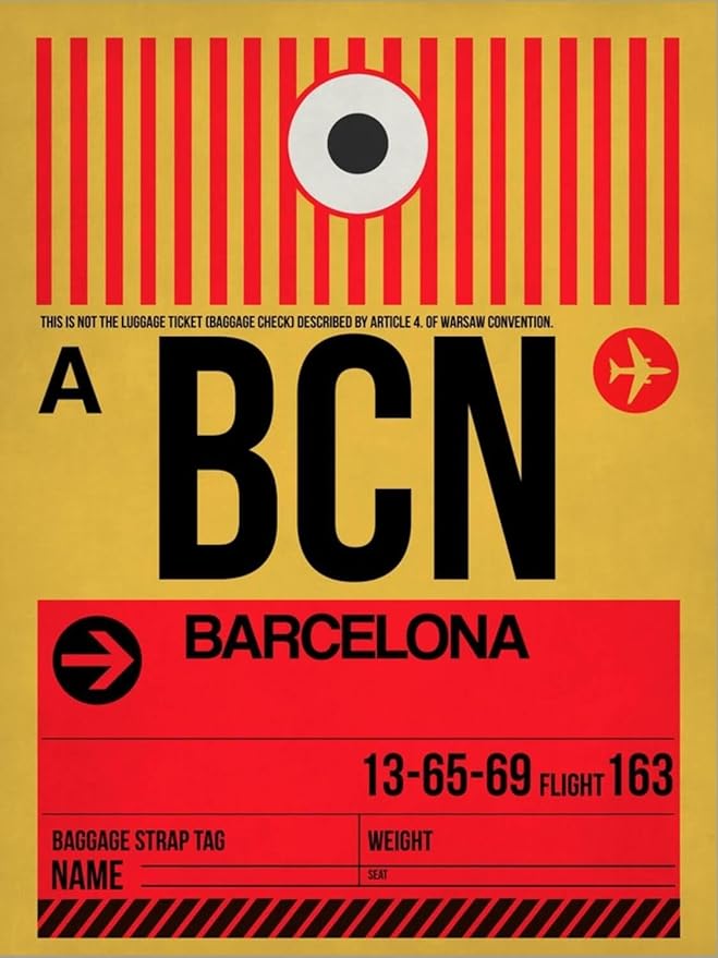 ART.COM Stretched Canvas Print BCN Barcelona Luggage Tag 1 by NaxArt, 12" x 16"