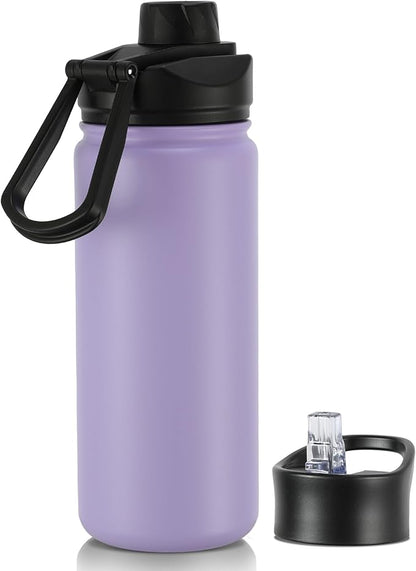 16 oz Insulated Water Bottle with Straw Lids, Stainless Steel Kids Water Bottles for School, Double Wall Vacuum Metal Water Bottle with Straw & Wide Mouth Lid, Lavender 1 Pack