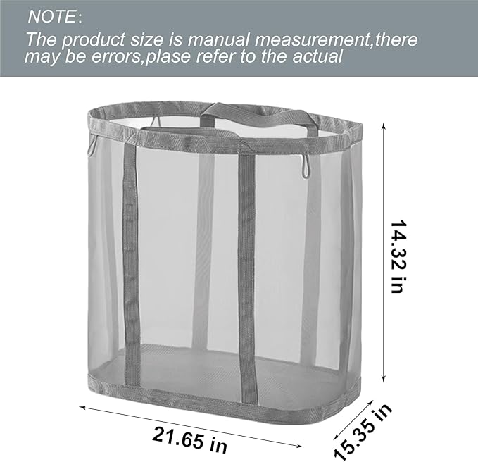 Mesh Bag with Handles, Collapsible Laundry Basket, Foldable Laundry Bag, Breathable Folding Beach Bag,Space-saving Travel Tote Bags (2, Grey&Black)