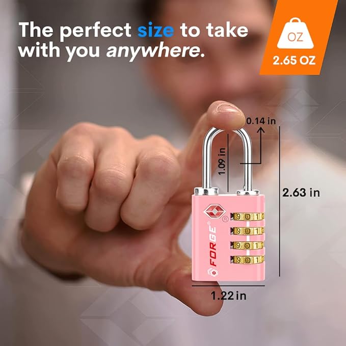 Forge Dual-Opening: Key or Combination Access Lock, TSA Approved Locks for Luggage, Pelican case, Travel, Gym, School, Stainless Steel Shackle. (Pink, 2 Pk)