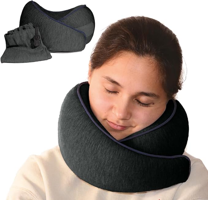Memory Foam Travel Pillow | Provides Real Support to Head, Neck and Chin | Best Firm Airplane Pillow for Long Flights