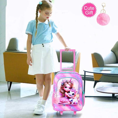 Kids Luggage for Girls, Cute Princess and Unicorn Rolling Suitcase Wheels for Children Toddler
