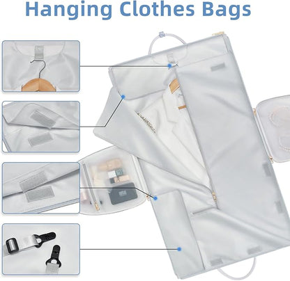 Travel Garment Bag for Women, Foldable Carry On Garment Duffle Bag 20.5x10x12.5 Inch, Convertible Overnight Bags with Shoe & Toiletry Pockets for Business Trip, Vacation, Party, Blue-White