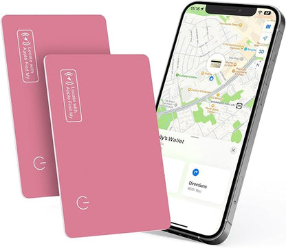 Eelexa Wallet Tracker Card, Rechargeable Thin Finder, Works with Apple Find My (iOS Only), Item Locator for Luggage Tags, Passports, Phone, IP68 Waterproof, Pink 2 Pack