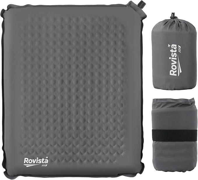 Larger Self-Inflating Airplane Seat Cushion for Long Flights – Portable Travel Cushion Airplane Seat - Memory Foam Travel Seat Cushion Providing Pressure Relief（Grey）