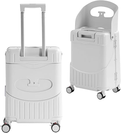 20'' Luggage with Child Seat, Ride On Suitcase with Shockproof Silent Spinner Wheels, TSA Lock, Carry On Luggage with Foldable Backrest, Bag Hook for Kids.