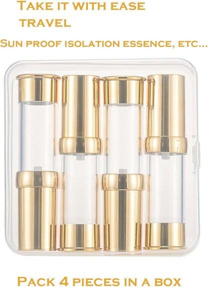 Gold 15ML 0.5 oz Airless pump bottle Toiletries Travel Size containers airport essentials Dispenser with Box Reusable mini lotion plastic travel bottles 4 Packs