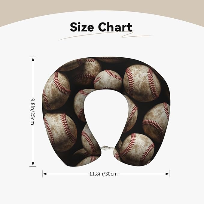 Comfortable Travel Pillow for Pain Relief Sleeping, Memory Foam Airplane Car Neck Pain Pillows Vintage Baseball Ball, Funny Chin Head Support Cushion