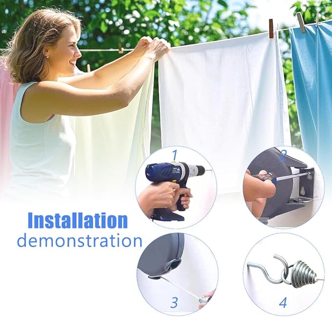 Retractable Clothesline Used to Outdoor，39 feet(12 Meters) PVC Line Retracting，Including 12 pcs ClothesPins，Wall Mounted Retractable Laundry Line for Drying Clothes