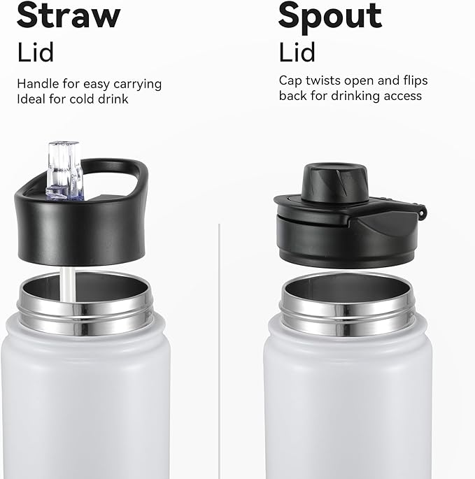 16 oz Insulated Water Bottle with Straw Lids, Stainless Steel Kids Water Bottles for School, Double Wall Vacuum Metal Water Bottle with Straw & Wide Mouth Lid, Polar 8 Pack