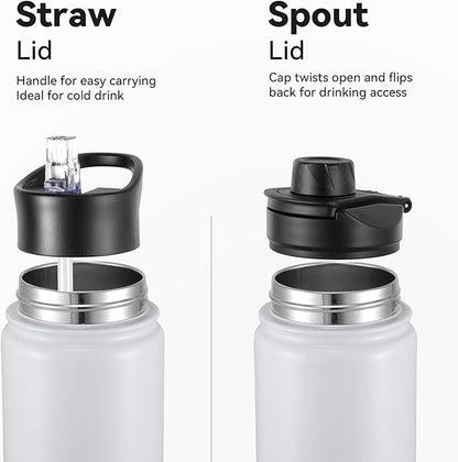 16 oz Insulated Water Bottle with Straw Lids, Stainless Steel Kids Water Bottles for School, Double Wall Vacuum Metal Water Bottle with Straw & Wide Mouth Lid, Polar 8 Pack