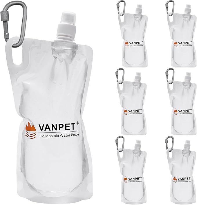 1L Hiking Collapsible Water Bottles, 33OZ BPA-Free Plastic Flasks, Reusable Drink Bags, Foldable Backpacking Water Bottle for Travel Camping Hiking (6-Pack)