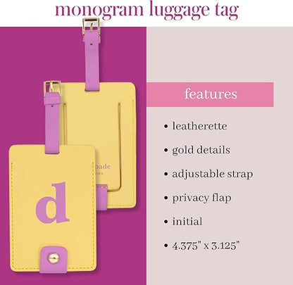 Kate Spade New York Leatherette Luggage Tag with Secure Strap, Colorful Suitcase Identifier for Travel, Monogram Bag Tag ID (D)