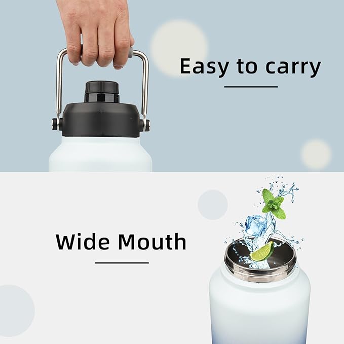 Jug with Handle,87 oz Insulated Water Bottle with Carrying Pouch, Double Wall Vacuum Stainless Steel Metal Bottle,Sky