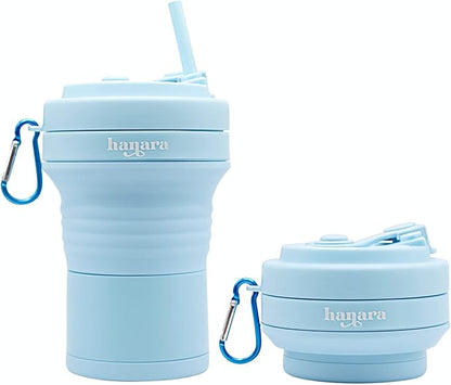 HANARA Collapsible Cup with Reusable Straw – 18 Oz (550 Ml), Portable Travel Mug, BPA-Free, Leak-Proof, Microwave & Dishwasher Safe, Multi-Purpose for Hot & Cold Drinks – Sky Blue